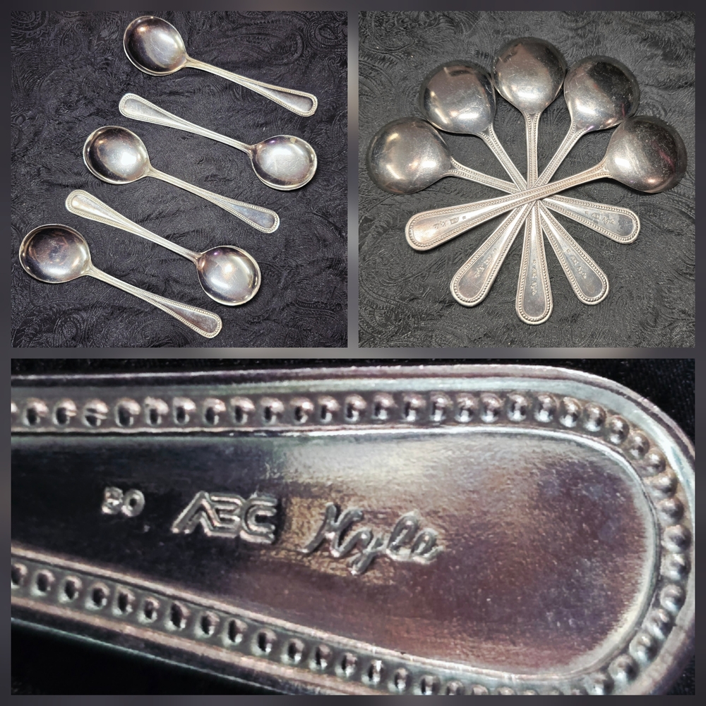 Vintage 30 ABC Kyle Silverplate Soup Spoons Set of 5 Seidenbach's Felt Wrap - Picture 2 of 14